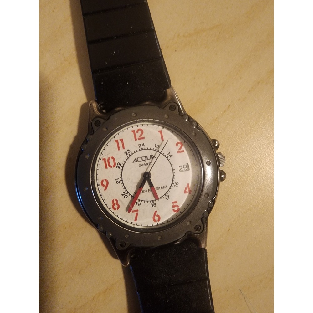 Acqua by Timex Quartz Watch White Dial Red Numbers Black Rubber Strap AS IS